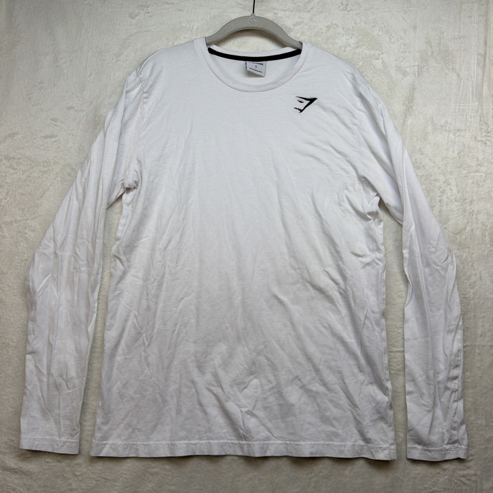 Gymshark Long Sleeve‎ Performance T Shirt White Logo Athletic Gym Mens Small